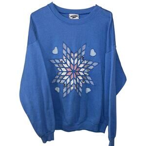 Vintage Lee blue women’s patchwork snowflake star crewneck sweatshirt (XL)